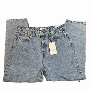 Zara Light Blue High-Waist Straight Leg Jeans